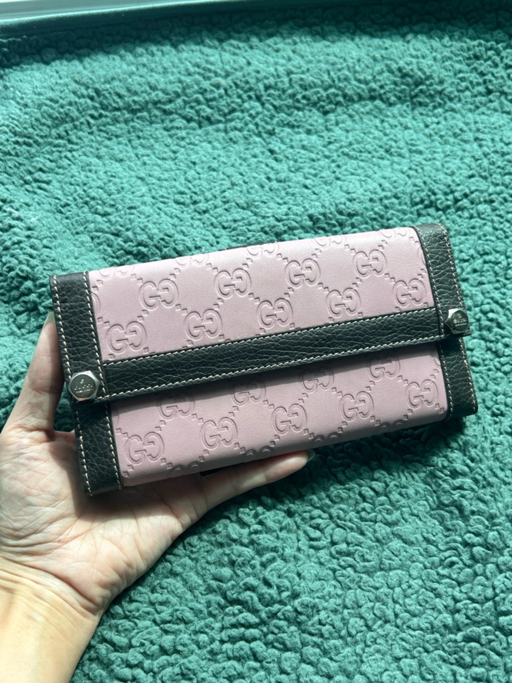 New Authentic Gucci Guccissima GG Leather Wallet Pink & Espresso - Picture 1 of 9